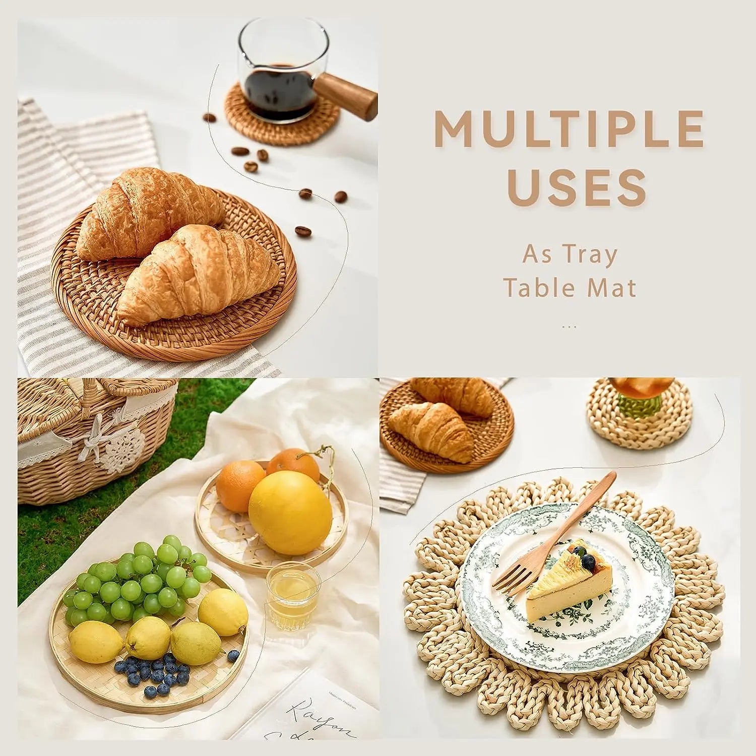 Handmade Rattan Wall Hanging Baskets – 8Pcs Farmhouse Style Decor for Balcony & Indoor Spaces