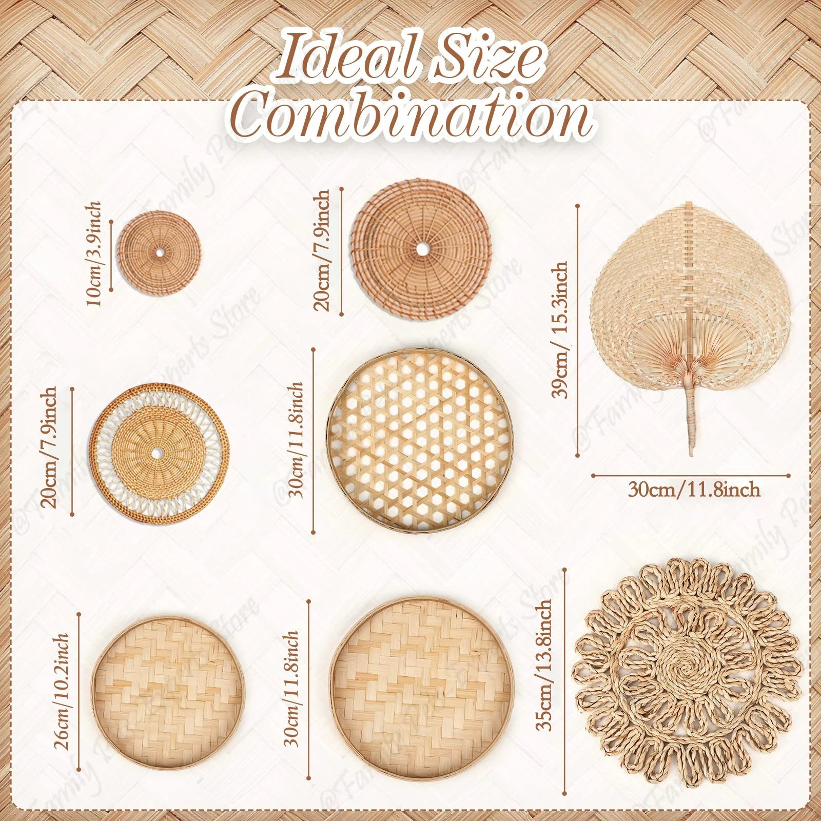 Handmade Rattan Wall Hanging Baskets – 8Pcs Farmhouse Style Decor for Balcony & Indoor Spaces