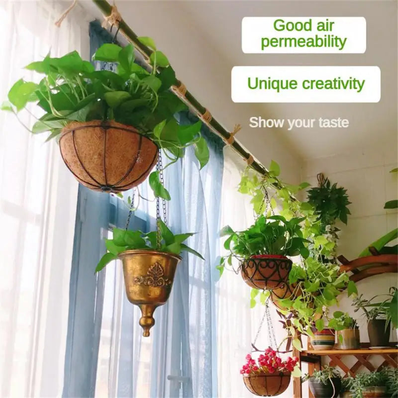 Hanging Metal Plant Basket – Round Wire Garden Pot Holder for Flowers & Home Decoration