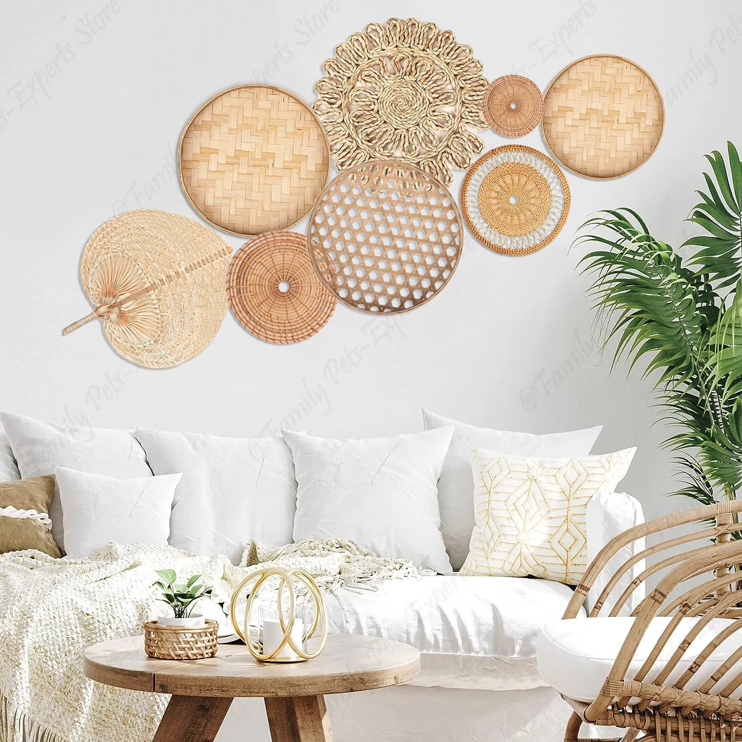 Handmade Rattan Wall Hanging Baskets – 8Pcs Farmhouse Style Decor for Balcony & Indoor Spaces