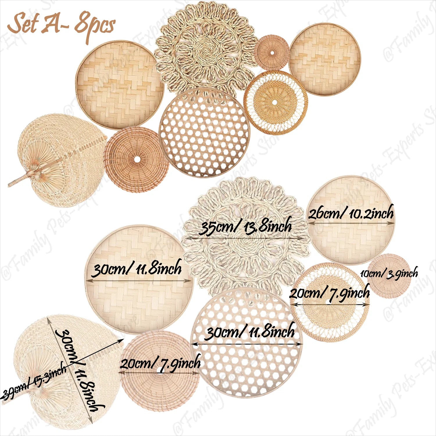 Handmade Rattan Wall Hanging Baskets – 8Pcs Farmhouse Style Decor for Balcony & Indoor Spaces