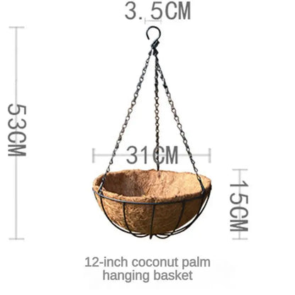 Hanging Metal Plant Basket – Round Wire Garden Pot Holder for Flowers & Home Decoration