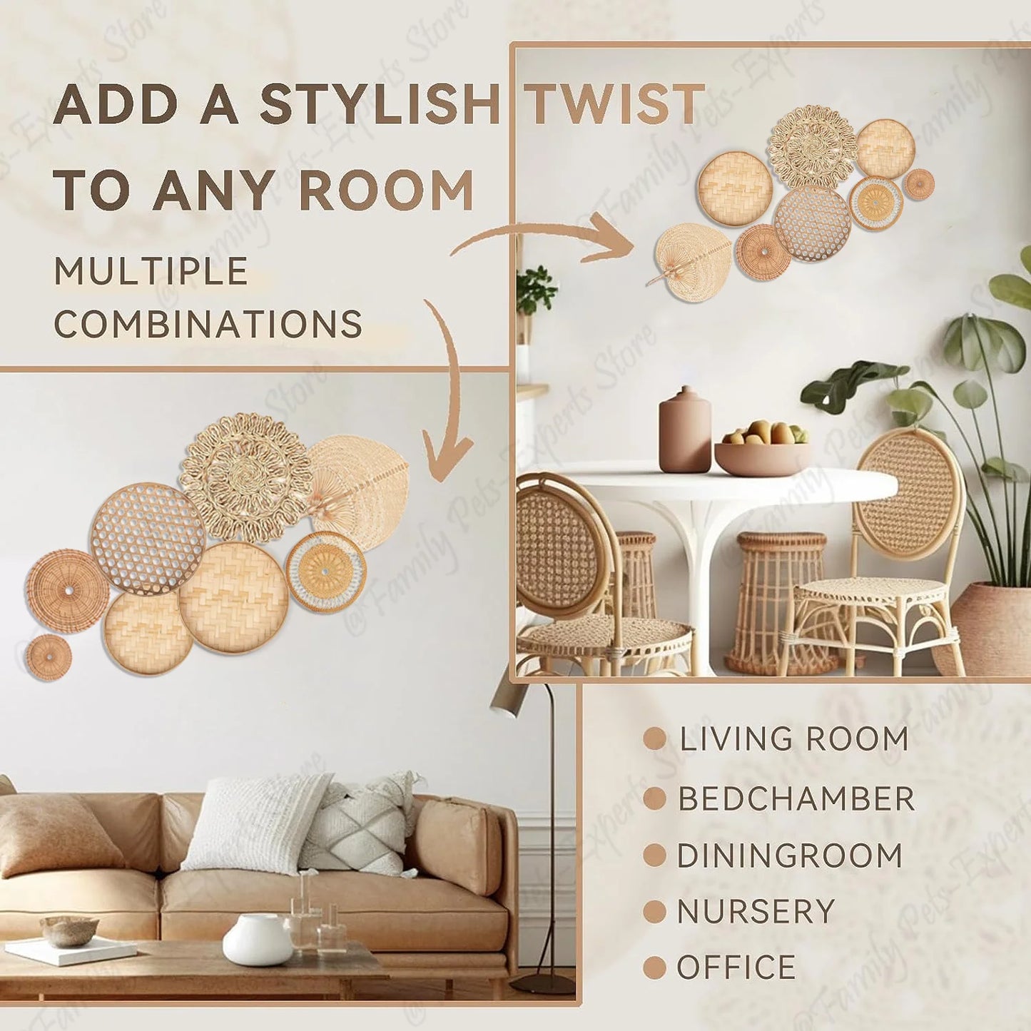 Handmade Rattan Wall Hanging Baskets – 8Pcs Farmhouse Style Decor for Balcony & Indoor Spaces